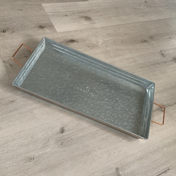 Crofton tray Galvanized Tin Tray with handles rose gold‎ details - Picture 1 of 12